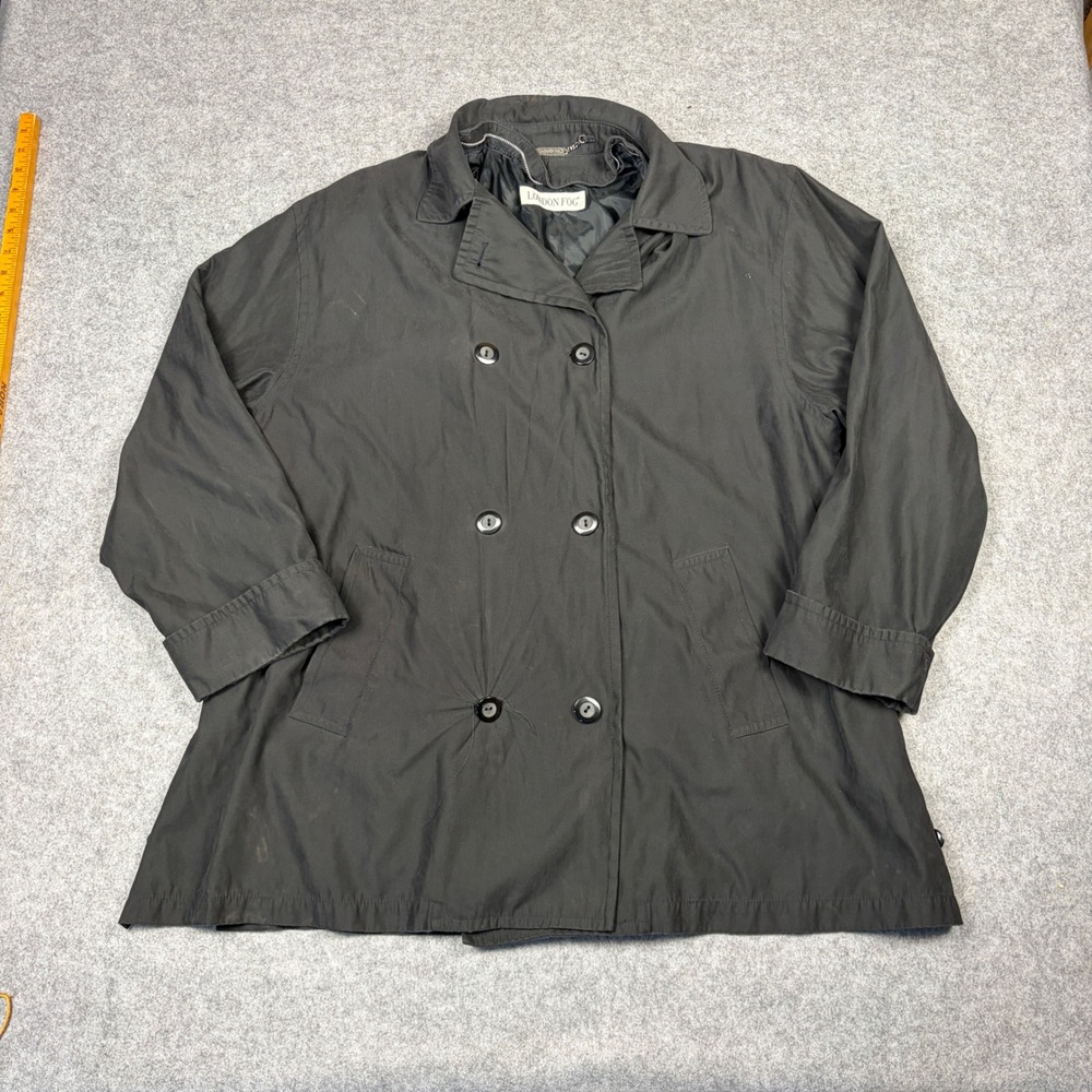 London Fog Black Double Breasted Trench Coat Jacket Mens Large
